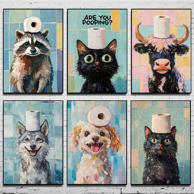 Home Bathroom Wallpaper - 1pc frameless Toilet Paper Animal Poster