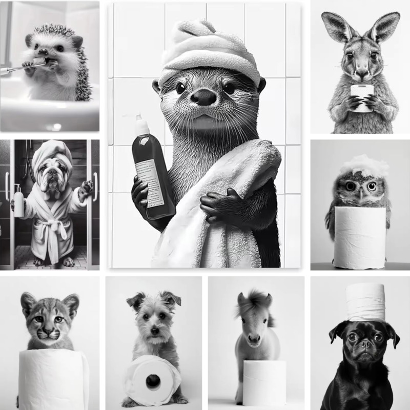 Home Bathroom Wallpaper - Animal Bathroom Toilet Paper Canvas Painting