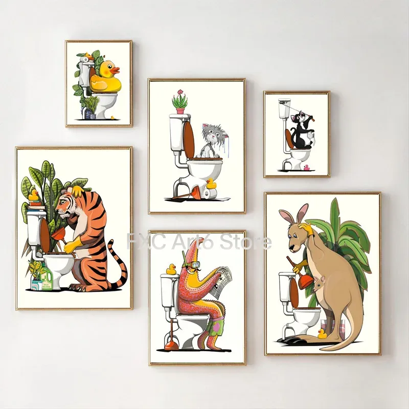 Home Bathroom Wallpaper - 1PCS Frameless Fun Bathroom Animal Wall