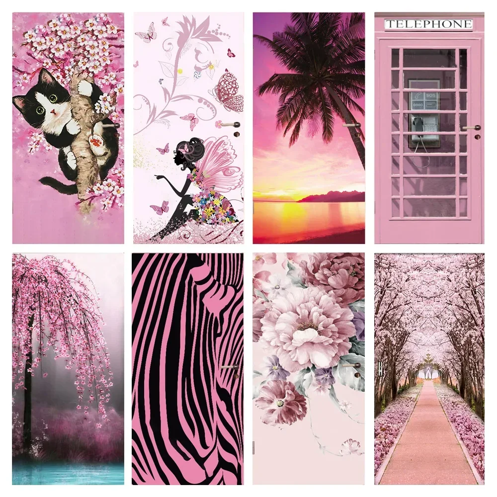 Home Bathroom Wallpaper - PVC Self-adhesive Home Decor Pink Door