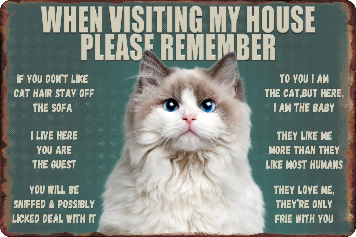 Bathroom Home Visit - Funny Cat Metal Tin Sign -
