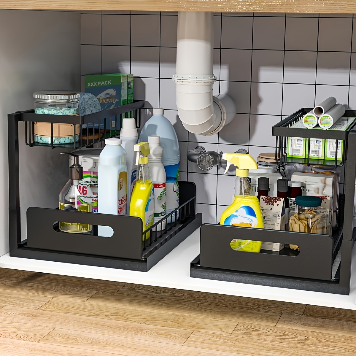 Home Essentials Bathroom Cabinet - Under Sink Kitchen Storage Rack Set
