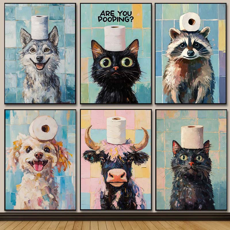 Home Bathroom Wallpaper - Cute Animal Oil Painting on Diamond