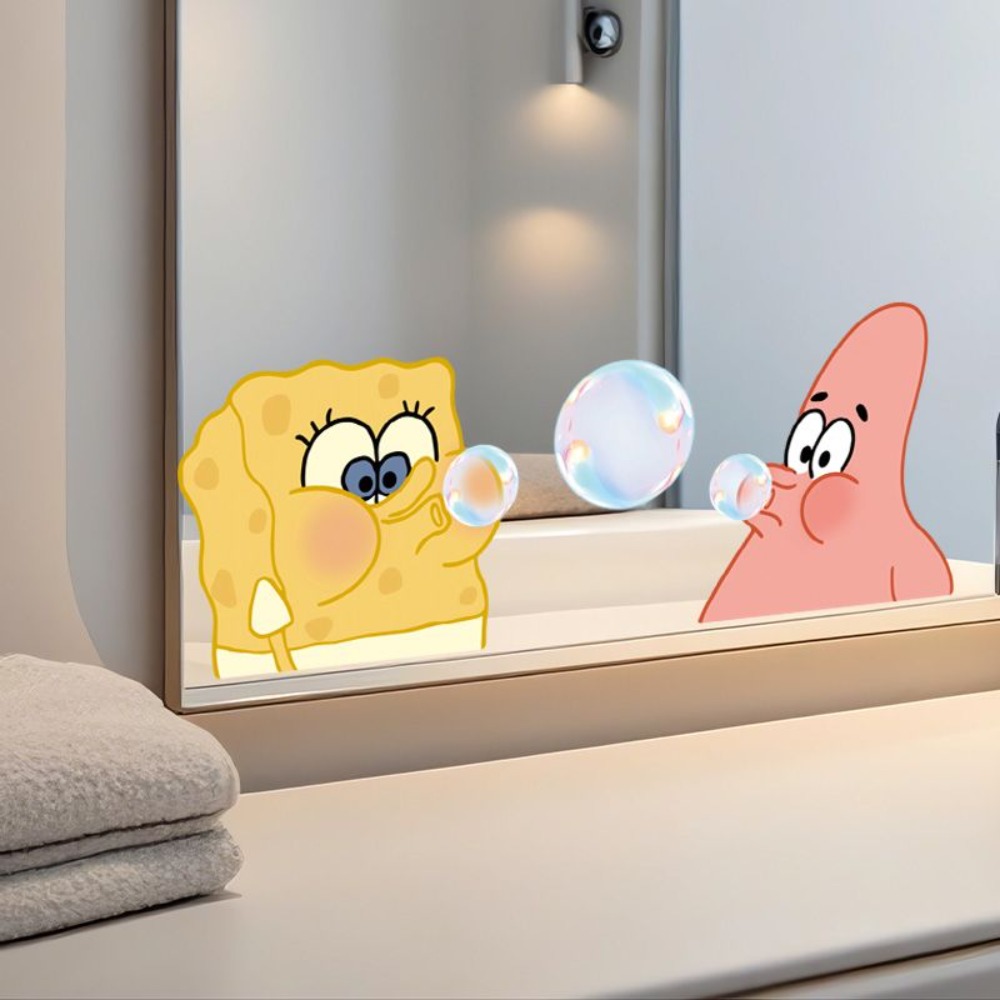 Home Bathroom Supplies - SpongeBob Bathroom Mirror Decals – Self-Adhesive
