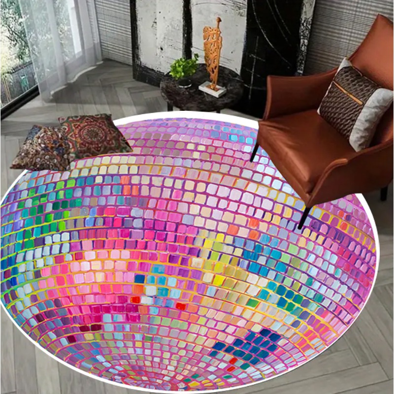 Home Goods Bathroom Rugs - Colorful Square Pattern Round Floor Mat