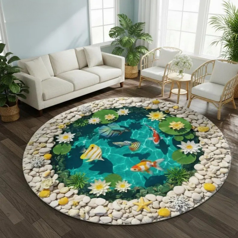 2D Visual Koi Fish Pond Round  - đánh giá và giá Home Goods Bathroom Rugs