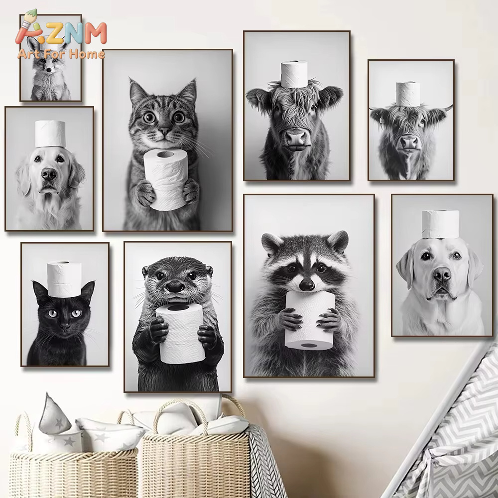 1PC, Highland Cow Otter Cat Ra - đánh giá và giá Home Bathroom Wallpaper