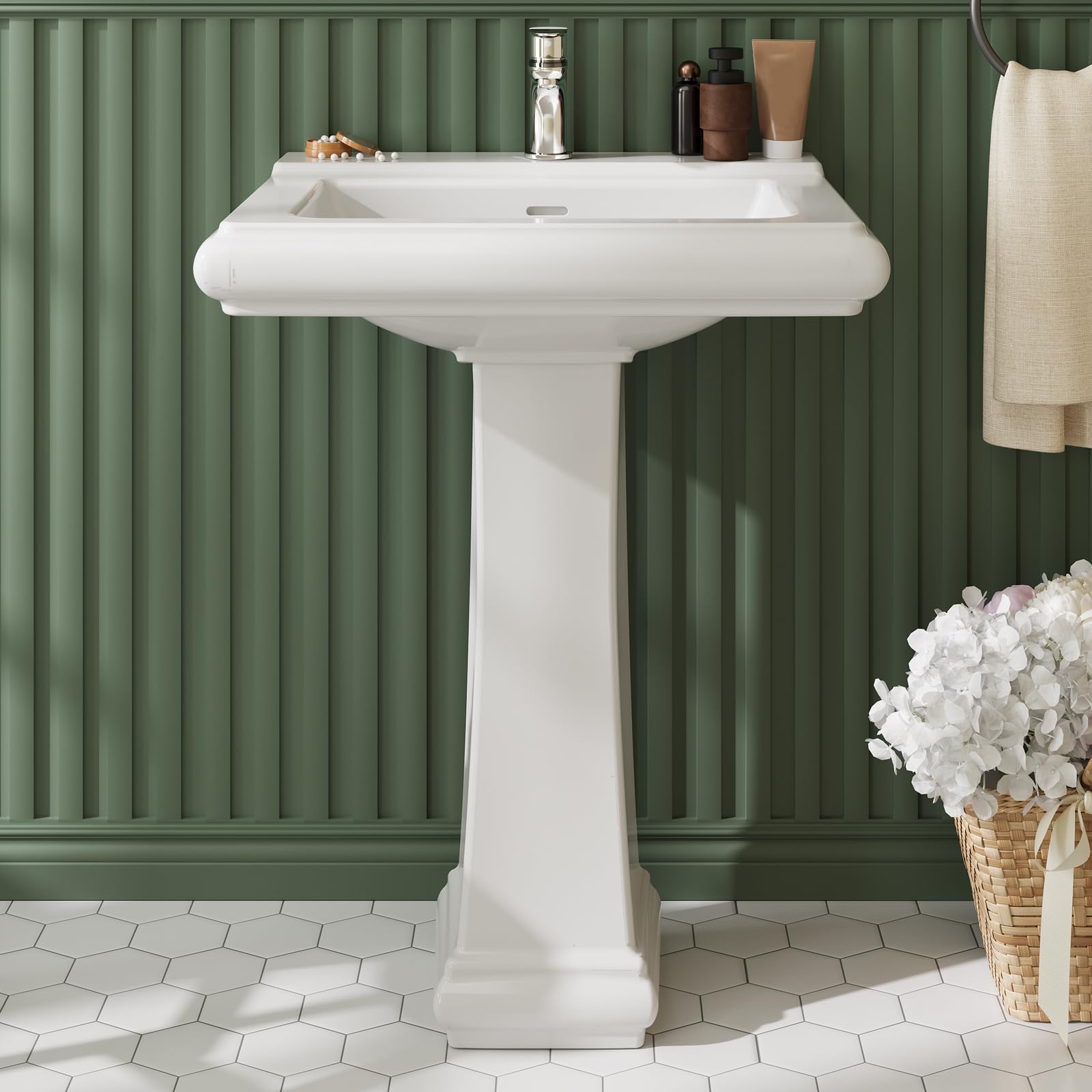 Pedestal Sink Square Ceramic B - đánh giá và giá Home Bathroom Remodel