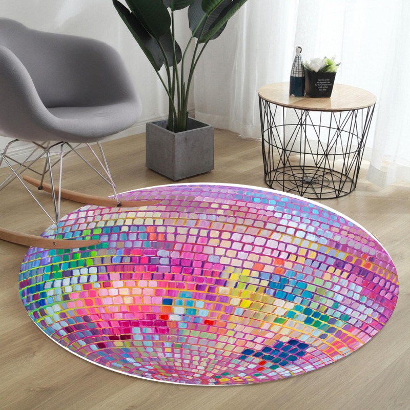 Colorful Square Pattern Round  - đánh giá và giá Home Goods Bathroom Rugs